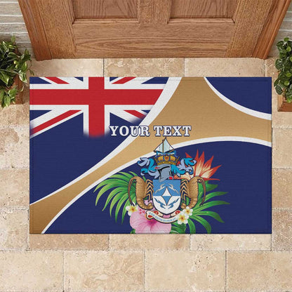 Personalized Tristan da Cunha Rubber Doormat Coat Of Arms Tropical Flowers