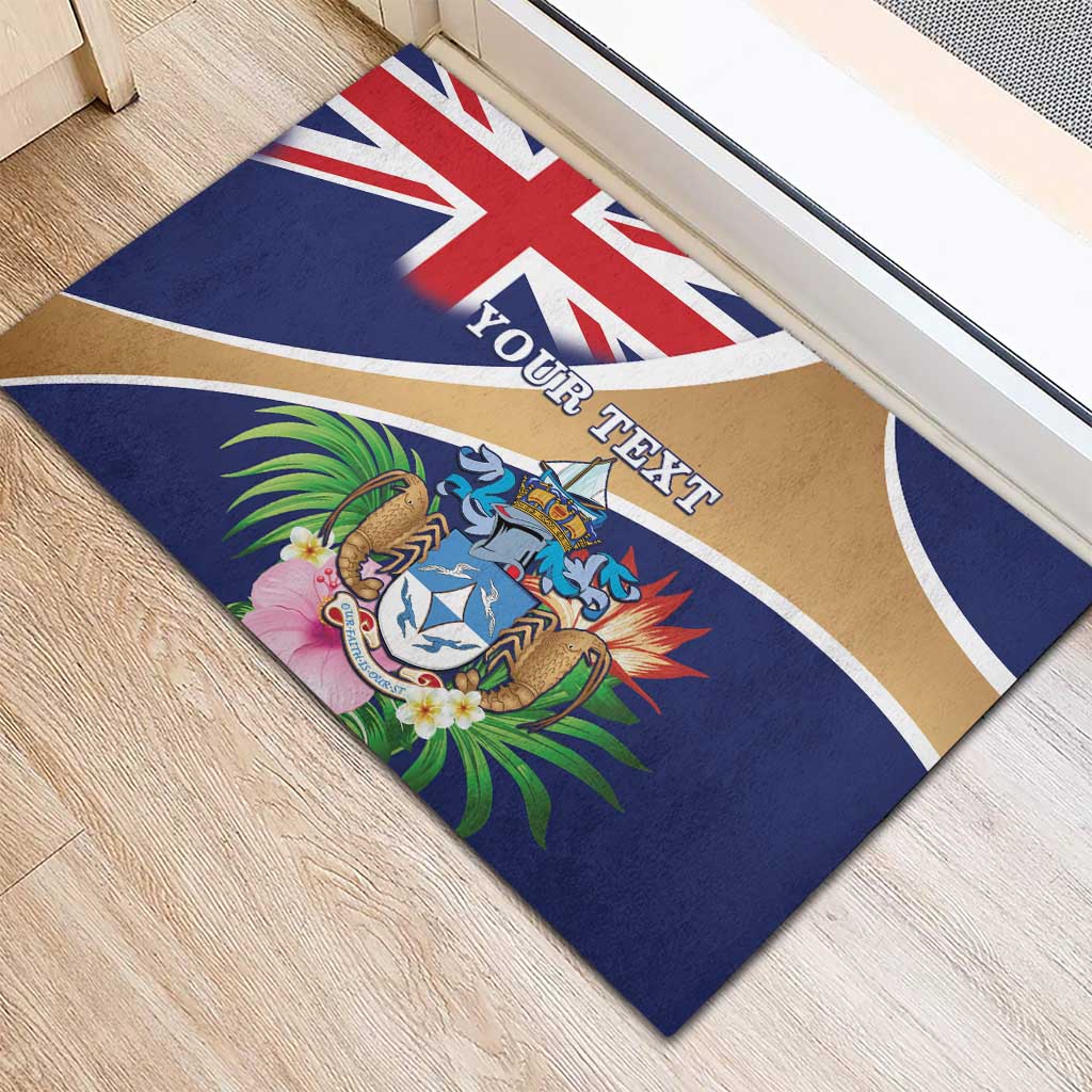 Personalized Tristan da Cunha Rubber Doormat Coat Of Arms Tropical Flowers