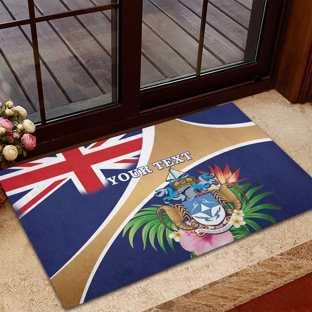 Personalized Tristan da Cunha Rubber Doormat Coat Of Arms Tropical Flowers