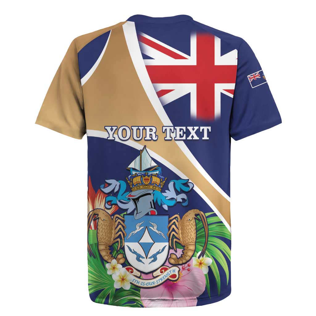 Personalized Tristan da Cunha Rugby Jersey Coat Of Arms Tropical Flowers