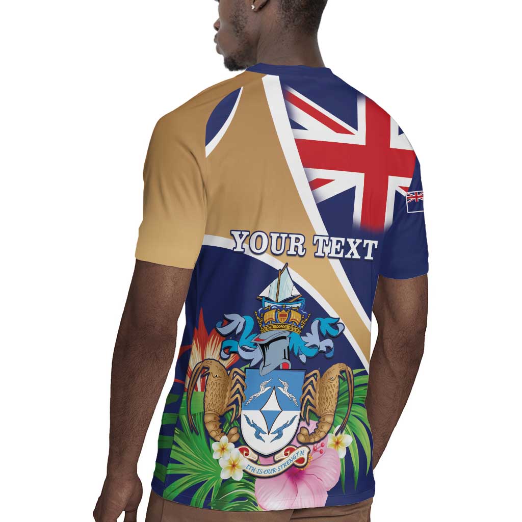 Personalized Tristan da Cunha Rugby Jersey Coat Of Arms Tropical Flowers