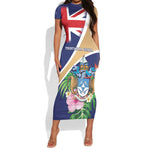 Personalized Tristan da Cunha Short Sleeve Bodycon Dress Coat Of Arms Tropical Flowers LT15