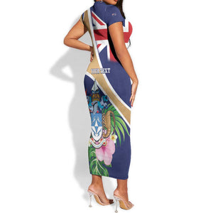 Personalized Tristan da Cunha Short Sleeve Bodycon Dress Coat Of Arms Tropical Flowers LT15
