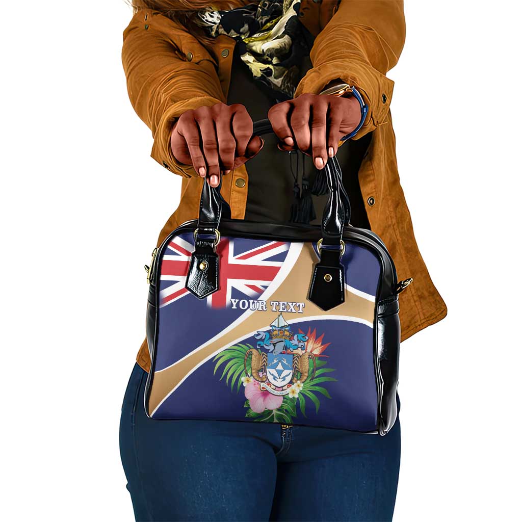 Personalized Tristan da Cunha Shoulder Handbag Coat Of Arms Tropical Flowers