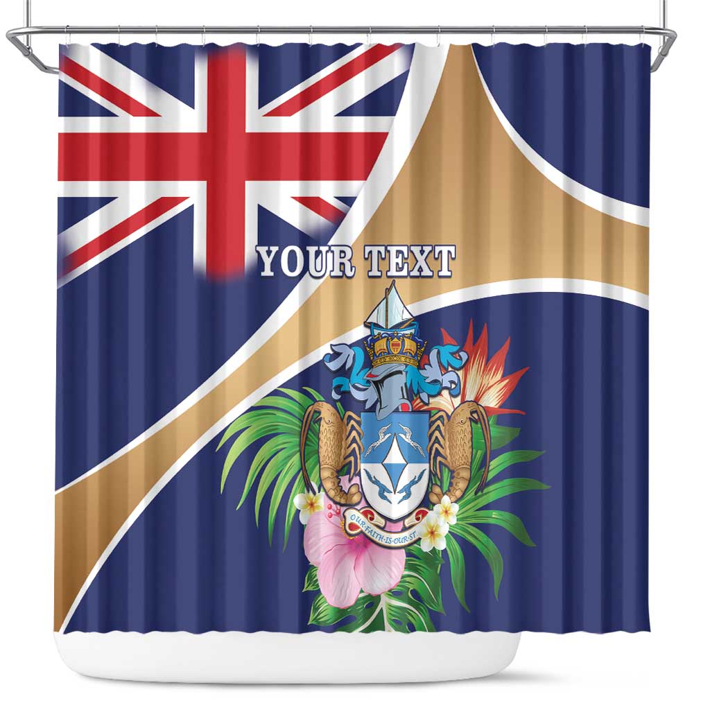 Personalized Tristan da Cunha Shower Curtain Coat Of Arms Tropical Flowers