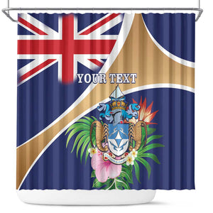 Personalized Tristan da Cunha Shower Curtain Coat Of Arms Tropical Flowers