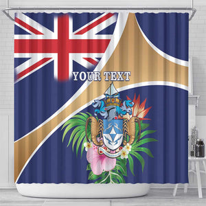 Personalized Tristan da Cunha Shower Curtain Coat Of Arms Tropical Flowers