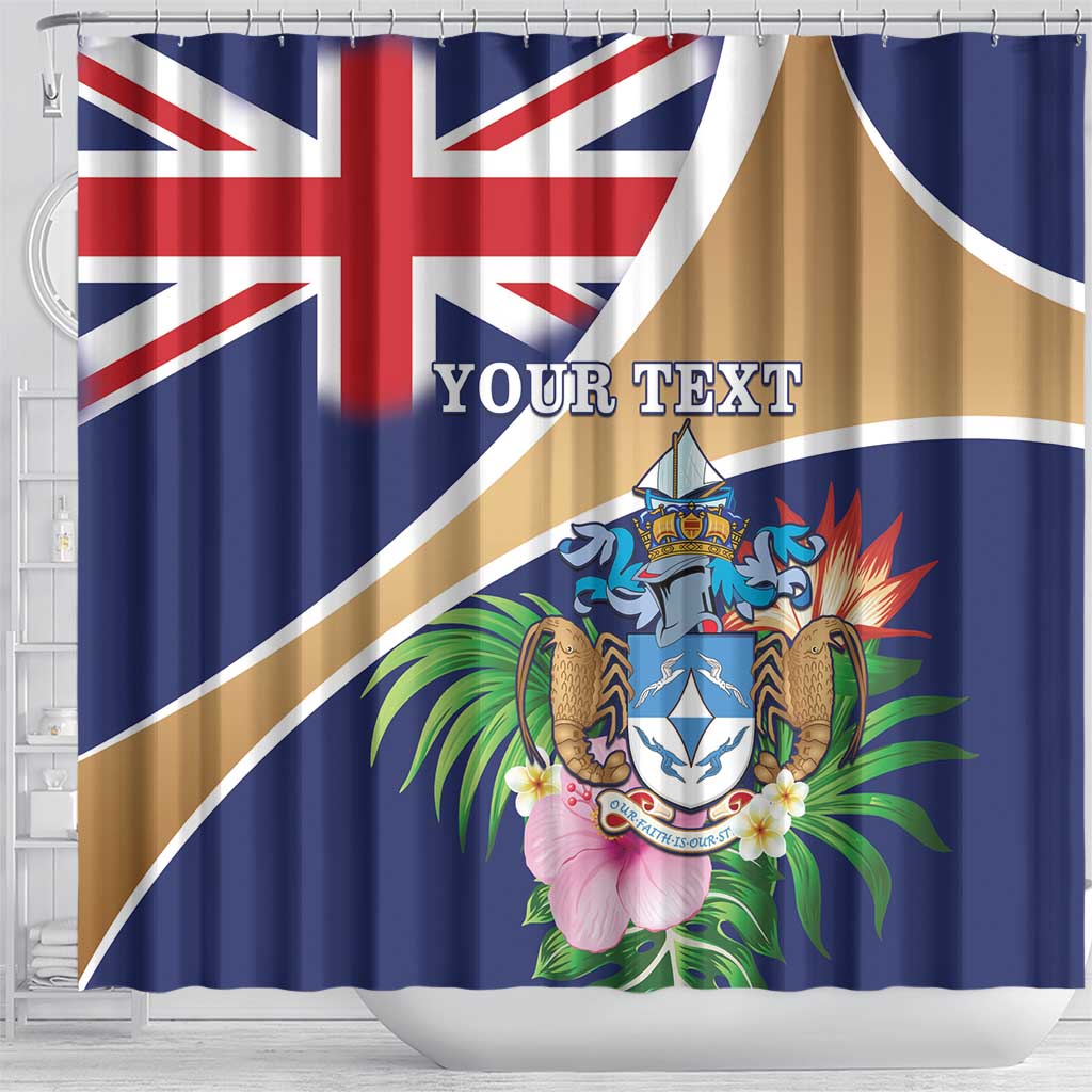 Personalized Tristan da Cunha Shower Curtain Coat Of Arms Tropical Flowers