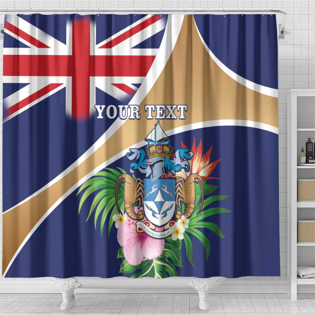 Personalized Tristan da Cunha Shower Curtain Coat Of Arms Tropical Flowers