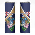 Personalized Tristan da Cunha Skinny Tumbler Coat Of Arms Tropical Flowers