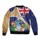 Personalized Tristan da Cunha Sleeve Zip Bomber Jacket Coat Of Arms Tropical Flowers