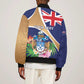 Personalized Tristan da Cunha Sleeve Zip Bomber Jacket Coat Of Arms Tropical Flowers