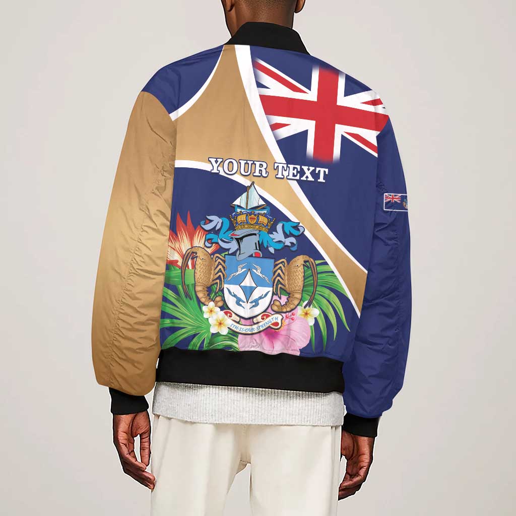 Personalized Tristan da Cunha Sleeve Zip Bomber Jacket Coat Of Arms Tropical Flowers