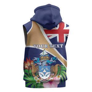 Personalized Tristan da Cunha Sleeveless Hoodie Coat Of Arms Tropical Flowers - African Pride