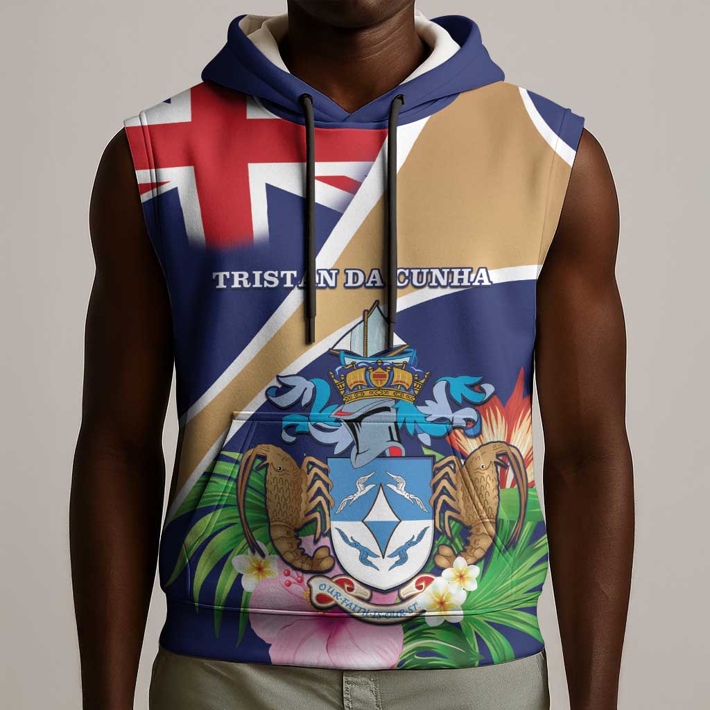 Personalized Tristan da Cunha Sleeveless Hoodie Coat Of Arms Tropical Flowers - African Pride
