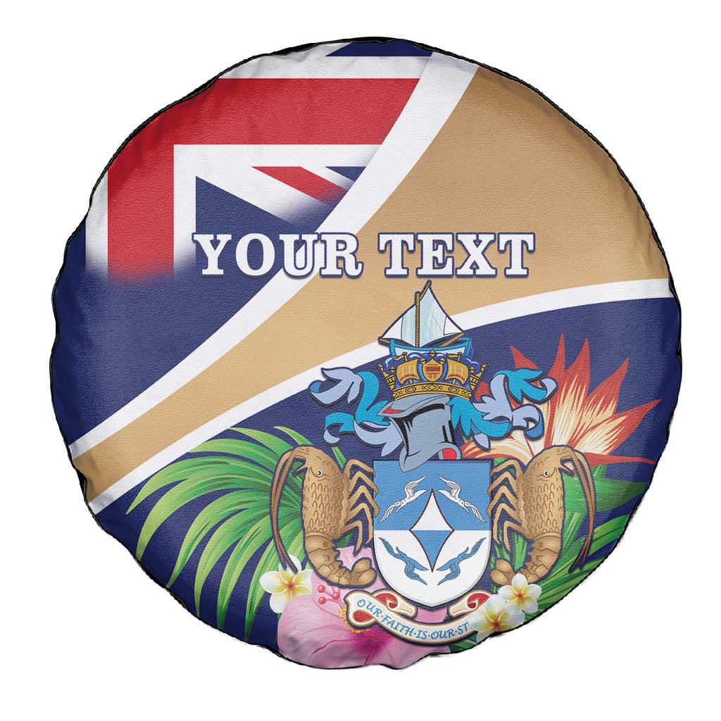 Personalized Tristan da Cunha Spare Tire Cover Coat Of Arms Tropical Flowers