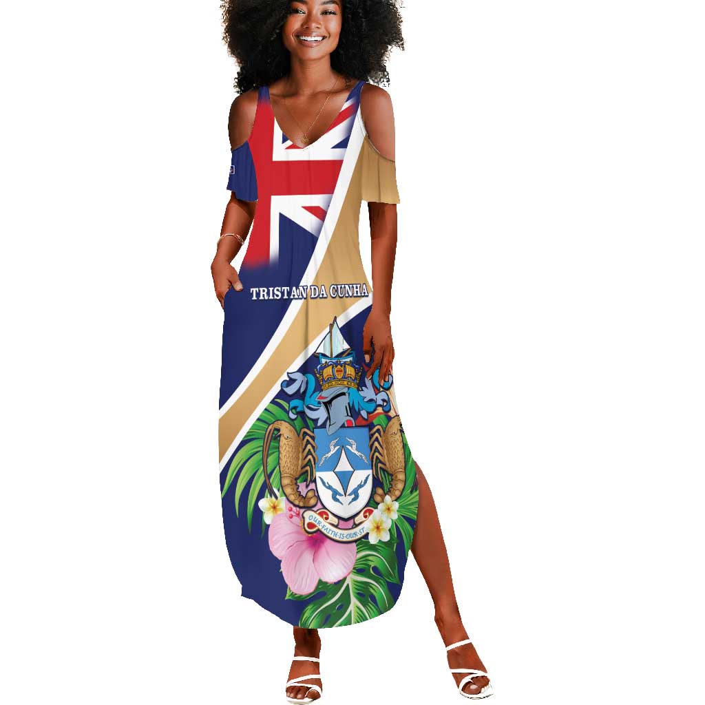 Personalized Tristan da Cunha Summer Maxi Dress Coat Of Arms Tropical Flowers