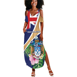 Personalized Tristan da Cunha Summer Maxi Dress Coat Of Arms Tropical Flowers