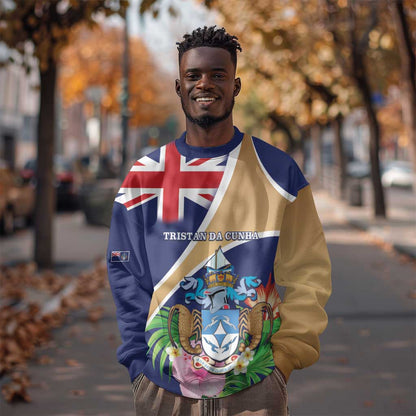 Personalized Tristan da Cunha Sweatshirt Coat Of Arms Tropical Flowers