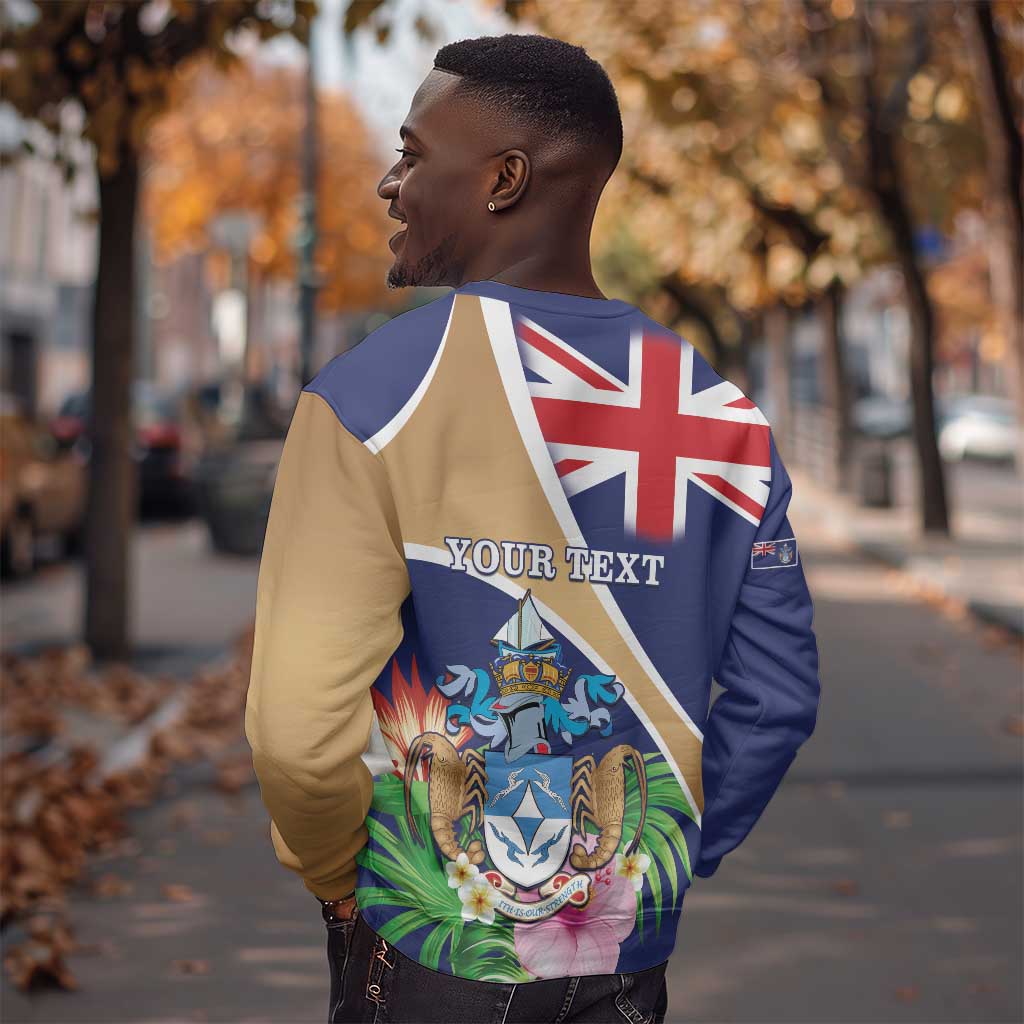 Personalized Tristan da Cunha Sweatshirt Coat Of Arms Tropical Flowers