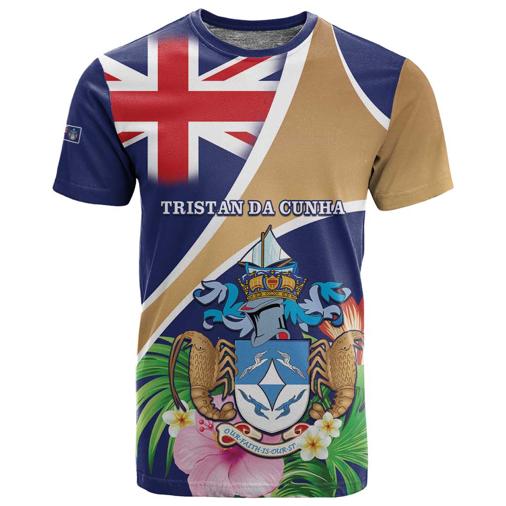 Personalized Tristan da Cunha T shirt Coat Of Arms Tropical Flowers