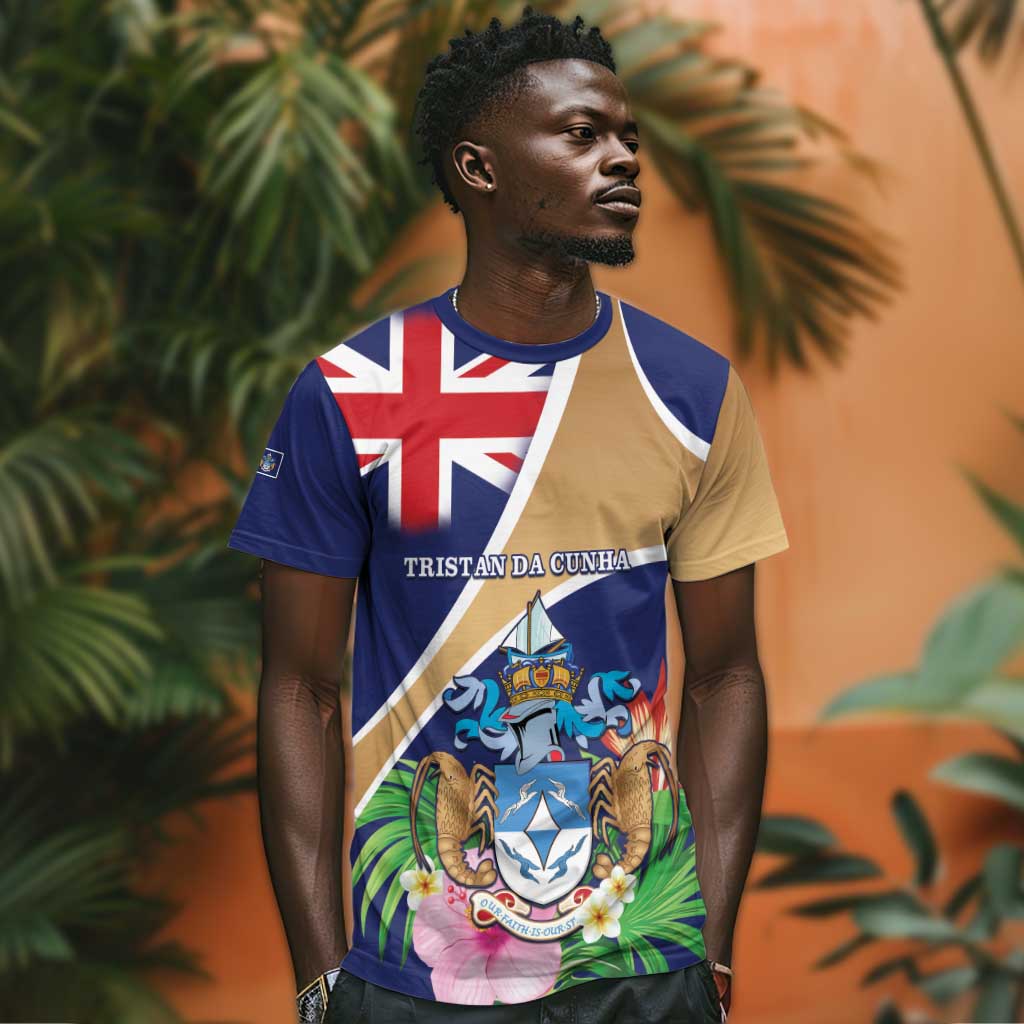 Personalized Tristan da Cunha T shirt Coat Of Arms Tropical Flowers