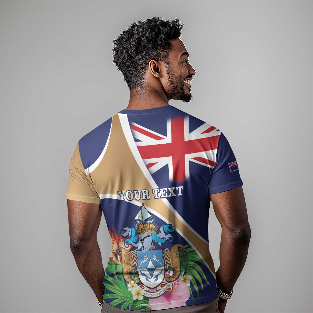 Personalized Tristan da Cunha T shirt Coat Of Arms Tropical Flowers
