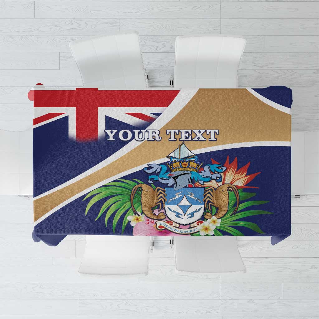 Personalized Tristan da Cunha Tablecloth Coat Of Arms Tropical Flowers