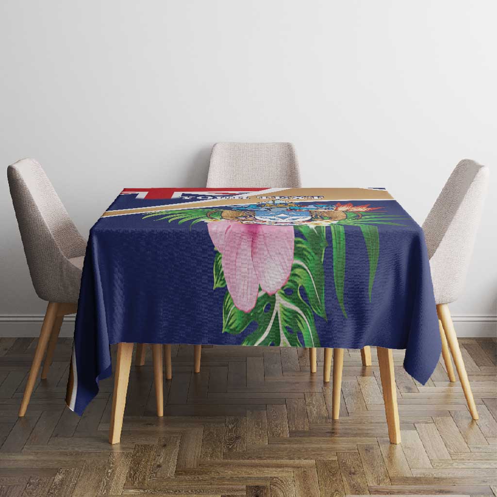 Personalized Tristan da Cunha Tablecloth Coat Of Arms Tropical Flowers