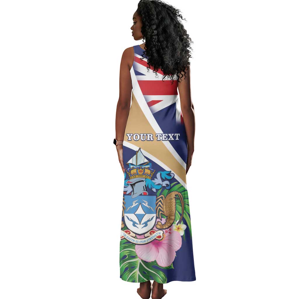 Personalized Tristan da Cunha Tank Maxi Dress Coat Of Arms Tropical Flowers
