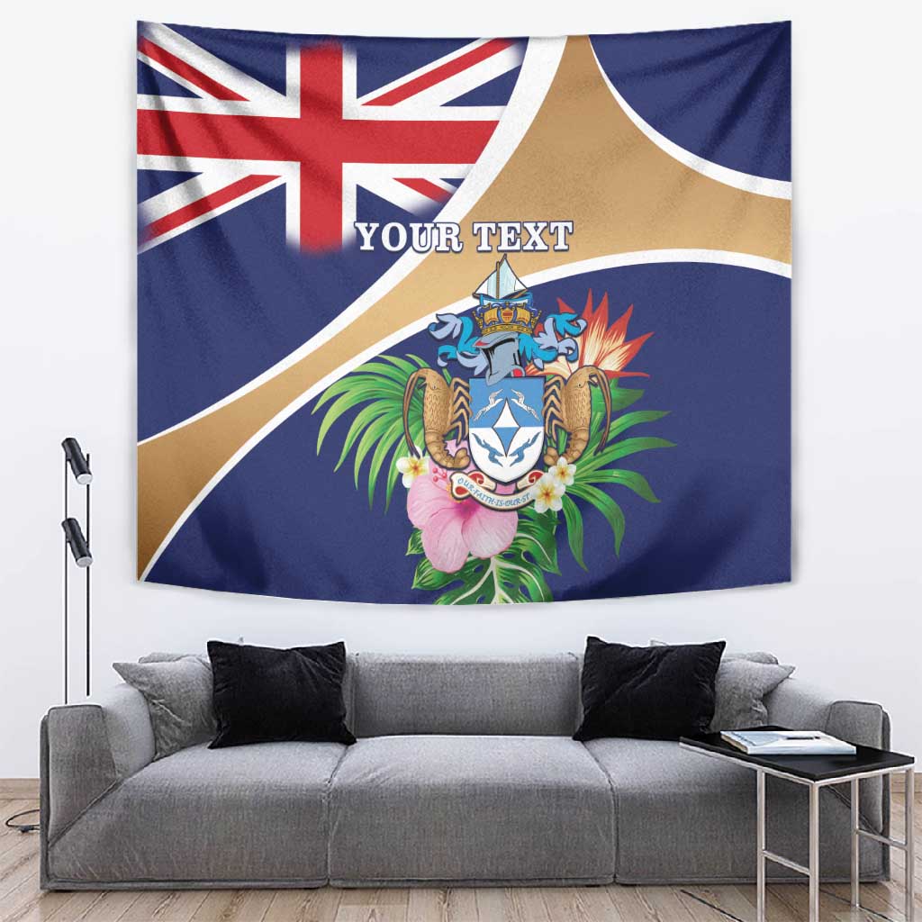 Personalized Tristan da Cunha Tapestry Coat Of Arms Tropical Flowers
