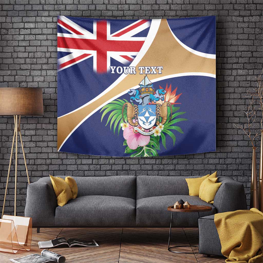 Personalized Tristan da Cunha Tapestry Coat Of Arms Tropical Flowers