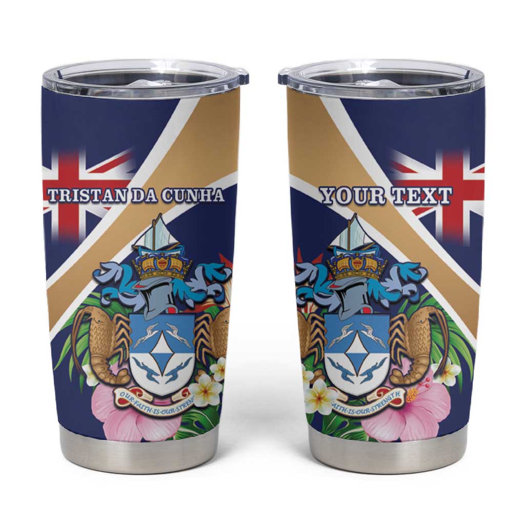 Personalized Tristan da Cunha Tumbler Cup Coat Of Arms Tropical Flowers