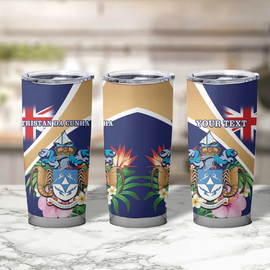 Personalized Tristan da Cunha Tumbler Cup Coat Of Arms Tropical Flowers