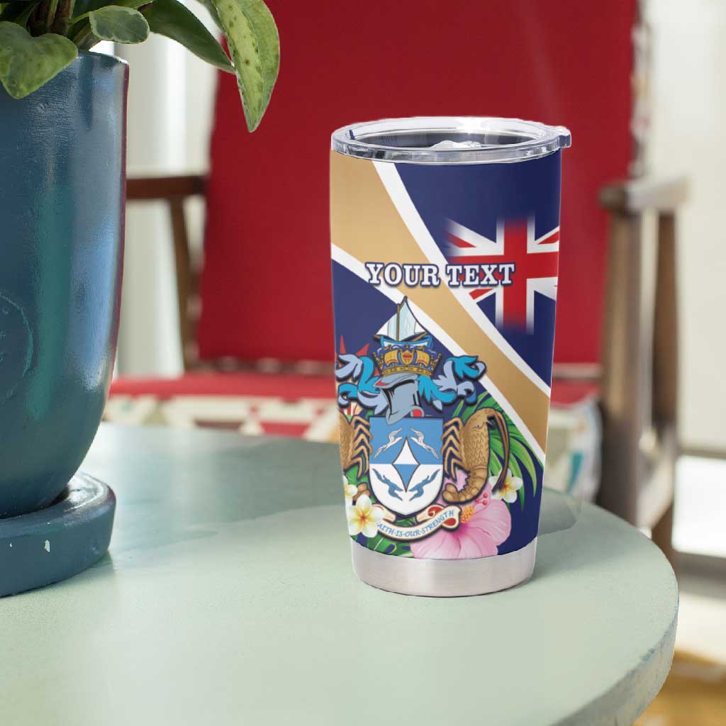 Personalized Tristan da Cunha Tumbler Cup Coat Of Arms Tropical Flowers