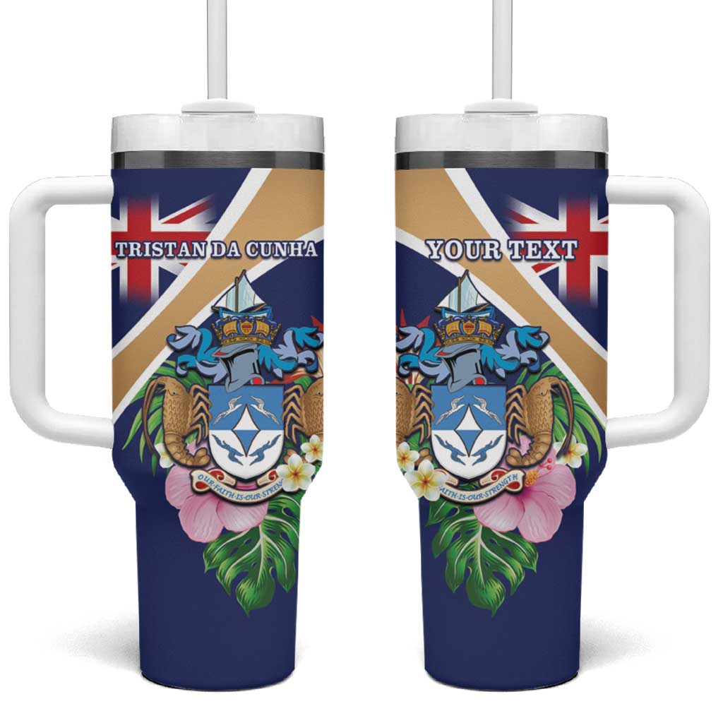 Personalized Tristan da Cunha Tumbler With Handle Coat Of Arms Tropical Flowers