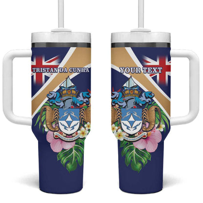 Personalized Tristan da Cunha Tumbler With Handle Coat Of Arms Tropical Flowers