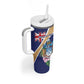Personalized Tristan da Cunha Tumbler With Handle Coat Of Arms Tropical Flowers