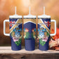 Personalized Tristan da Cunha Tumbler With Handle Coat Of Arms Tropical Flowers