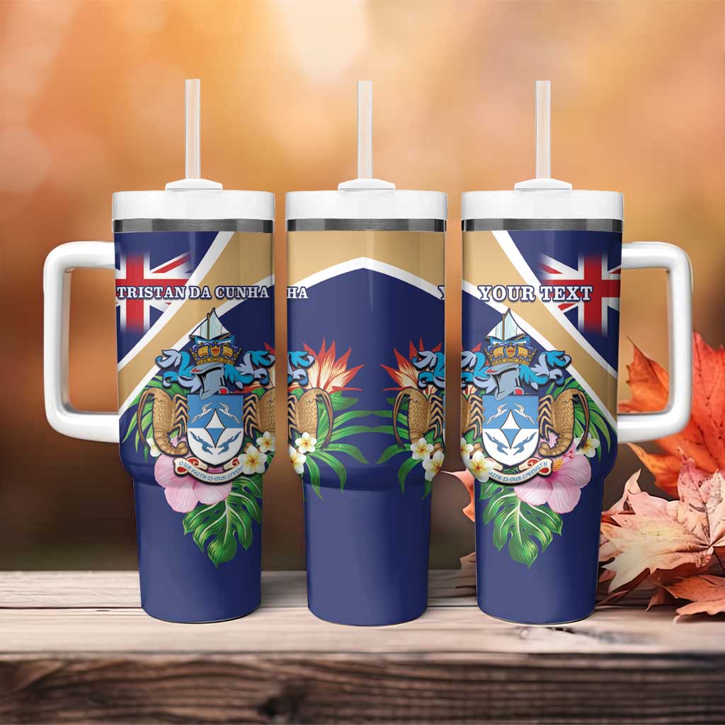 Personalized Tristan da Cunha Tumbler With Handle Coat Of Arms Tropical Flowers