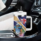 Personalized Tristan da Cunha Tumbler With Handle Coat Of Arms Tropical Flowers