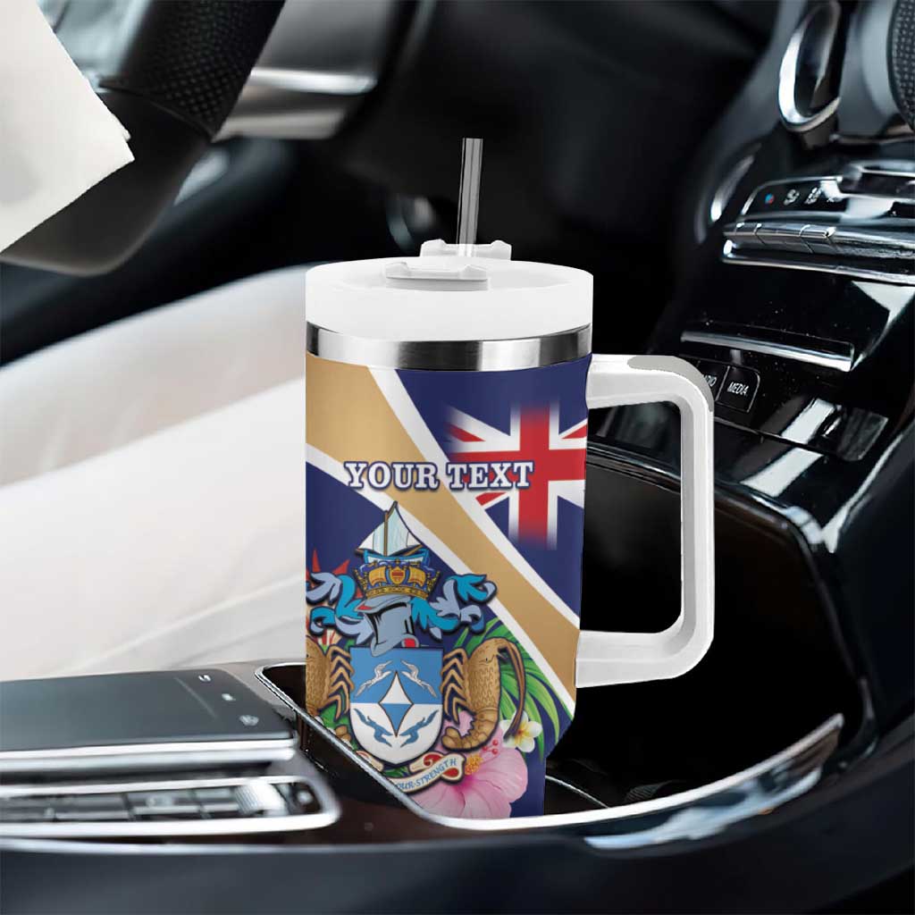 Personalized Tristan da Cunha Tumbler With Handle Coat Of Arms Tropical Flowers