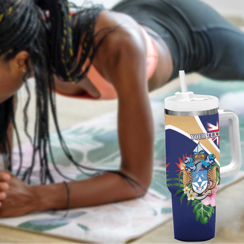 Personalized Tristan da Cunha Tumbler With Handle Coat Of Arms Tropical Flowers