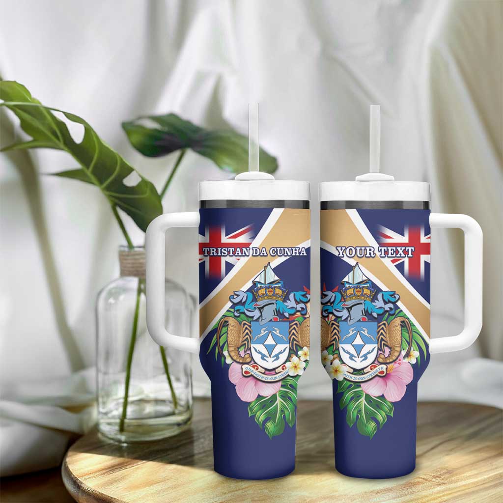 Personalized Tristan da Cunha Tumbler With Handle Coat Of Arms Tropical Flowers
