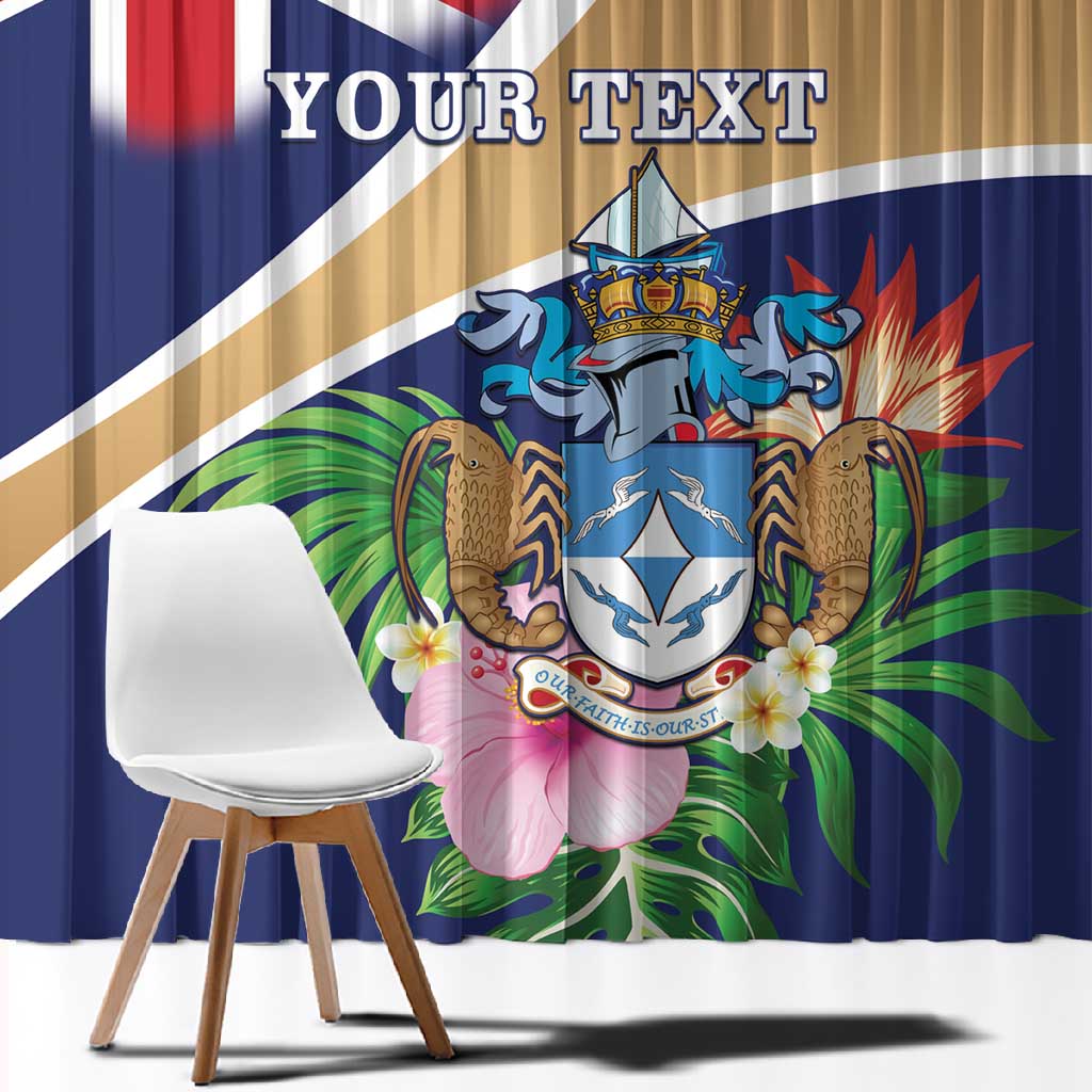 Personalized Tristan da Cunha Window Curtain Coat Of Arms Tropical Flowers