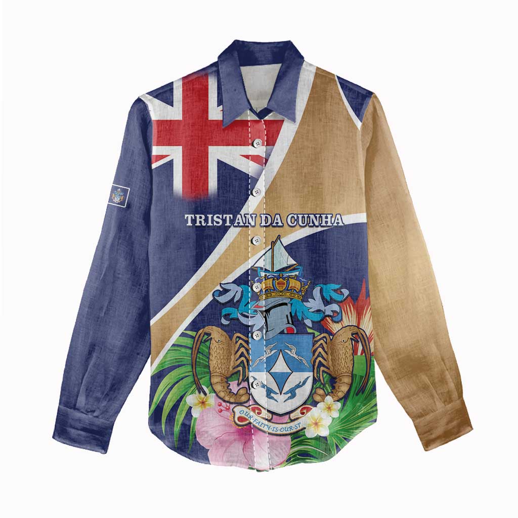Personalized Tristan da Cunha Women Casual Shirt Coat Of Arms Tropical Flowers