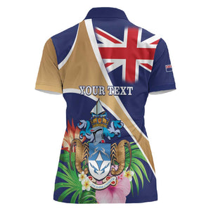 Personalized Tristan da Cunha Women Polo Shirt Coat Of Arms Tropical Flowers