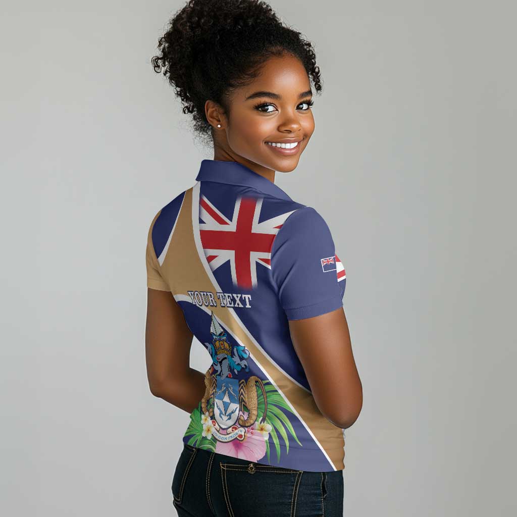 Personalized Tristan da Cunha Women Polo Shirt Coat Of Arms Tropical Flowers