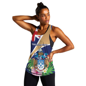 Personalized Tristan da Cunha Women Racerback Tank Coat Of Arms Tropical Flowers