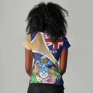 Personalized Tristan da Cunha Women V-Neck T-Shirt Coat Of Arms Tropical Flowers